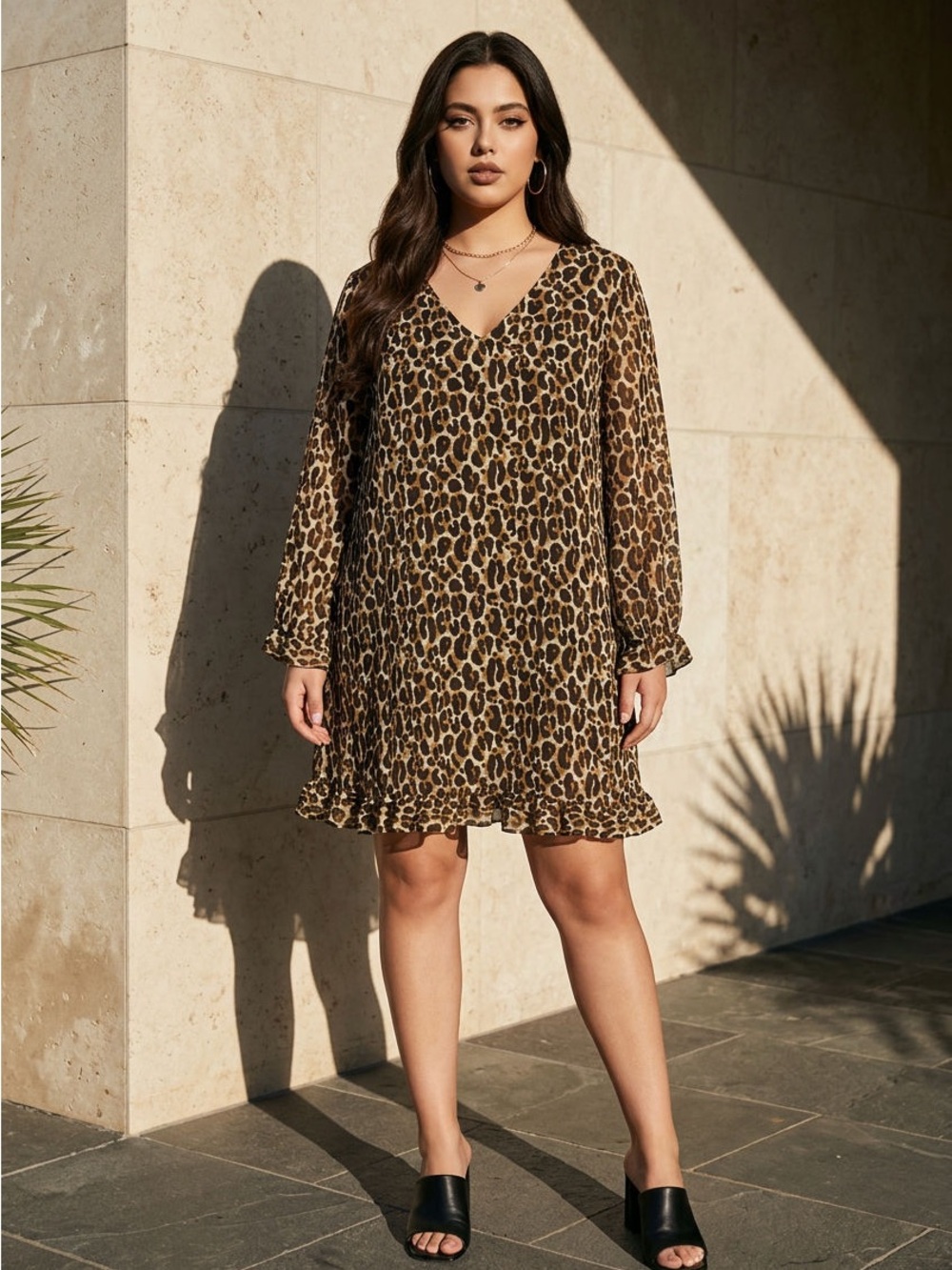 Mud Pie Leopard-Print V-Neck Mini Dress in Brown & Black